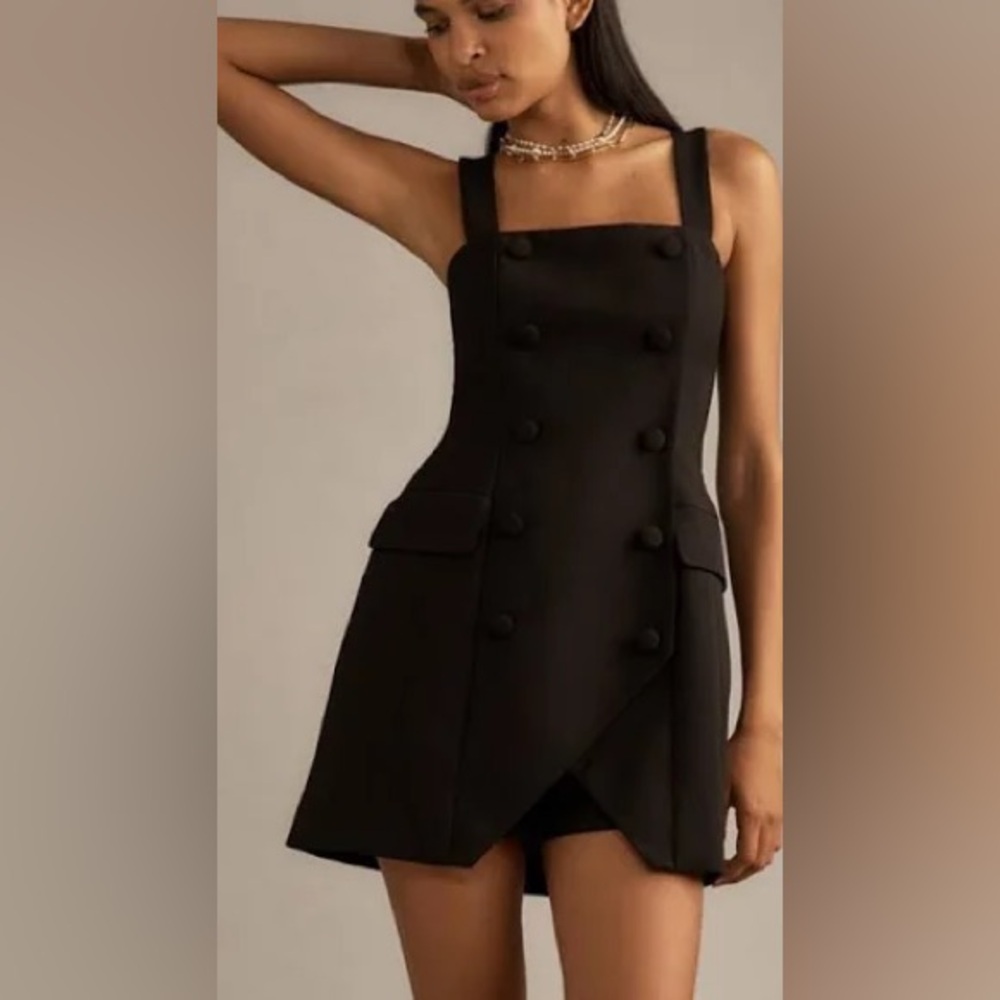Anthropologie Black Double-Breasted Button down Mini Dress/ Romper